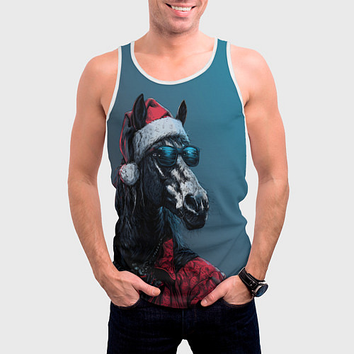 Мужская майка без рукавов Лошадь в новогоднем стиле / 3D-Белый – фото 3