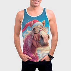 Майка-безрукавка мужская Новогодняя лошадь в очках, цвет: 3D-белый — фото 2