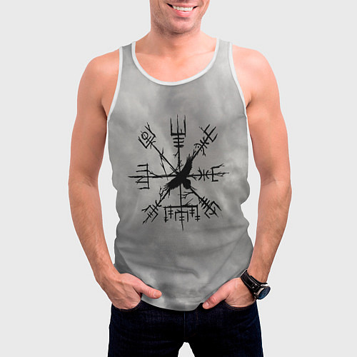 Мужская майка без рукавов Мистический ворон в руническом компасе вегвизир / 3D-Белый – фото 3