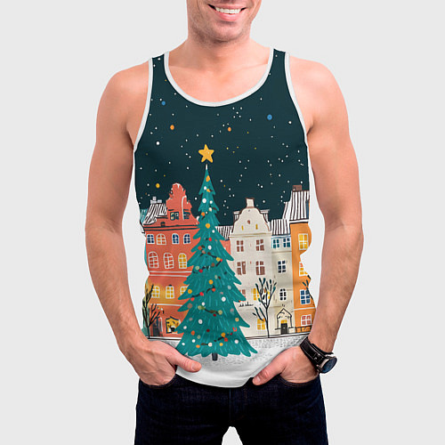 Мужская майка без рукавов Новогодняя ночь в городе / 3D-Белый – фото 3