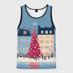 Майка-безрукавка мужская Новогоднее гуляние у красной елки, цвет: 3D-черный