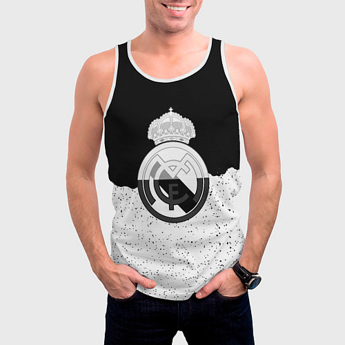 Мужская майка без рукавов Реал Мадрид лого ночь текстура / 3D-Белый – фото 3
