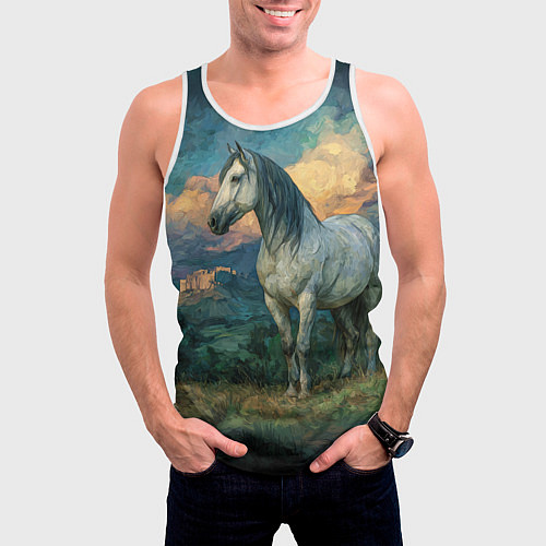 Мужская майка без рукавов Конь маслом / 3D-Белый – фото 3