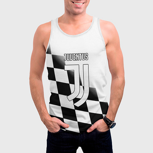 Мужская майка без рукавов Ювентус клетка краски / 3D-Белый – фото 3