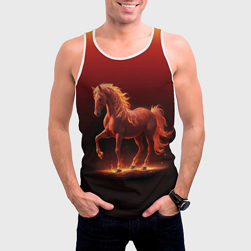 Мужская майка без рукавов Узор с конем огнем / 3D-Белый – фото 3