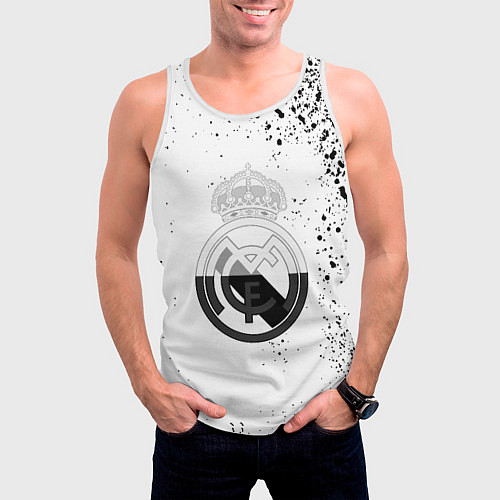 Мужская майка без рукавов Реал Мадрид черно белые краски / 3D-Белый – фото 3