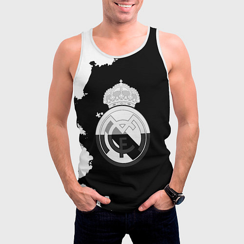 Мужская майка без рукавов Реал Мадрид черно белые краски / 3D-Белый – фото 3