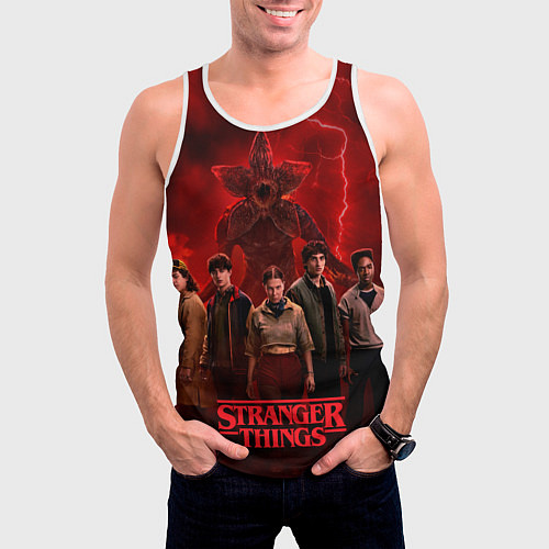 Мужская майка без рукавов Герои и демогоргон Загадочные события финал / 3D-Белый – фото 3