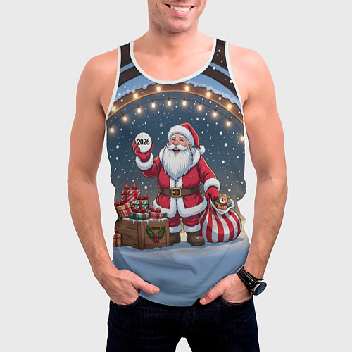 Мужская майка без рукавов Санта с мешком подарков / 3D-Белый – фото 3