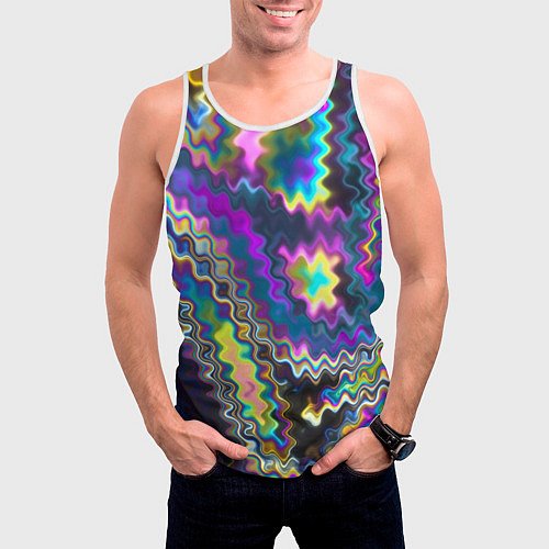 Мужская майка без рукавов Абстракция переливы / 3D-Белый – фото 3