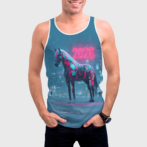 Мужская майка без рукавов Киберпанк лошадь 2026 / 3D-Белый – фото 3