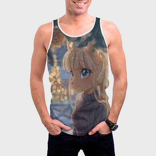 Мужская майка без рукавов Новогодняя анимешная лошадка / 3D-Белый – фото 3