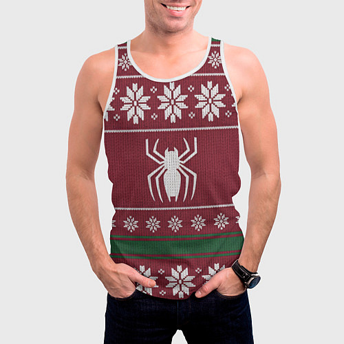 Мужская майка без рукавов Рождественский свитер Человека паука / 3D-Белый – фото 3