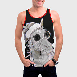 Майка-безрукавка мужская Новогодняя лошадь в круглых очках, цвет: 3D-красный — фото 2