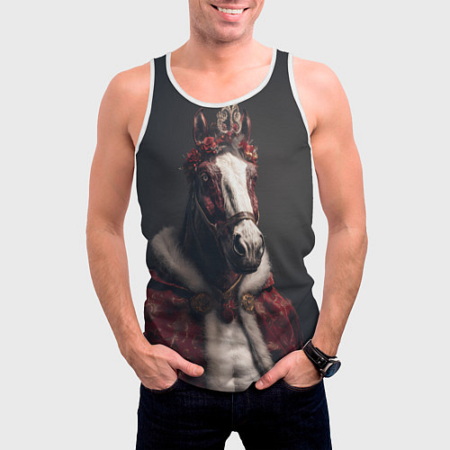 Мужская майка без рукавов Лошадь в новогоднем костюме / 3D-Белый – фото 3