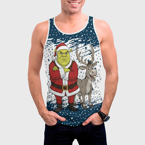 Мужская майка без рукавов Шрек и Осел - новый год / 3D-Белый – фото 3