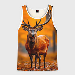 Майка-безрукавка мужская Осенний лес с оленем, цвет: 3D-белый