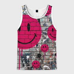 Майка-безрукавка мужская Розовые смайлы граффити, цвет: 3D-белый