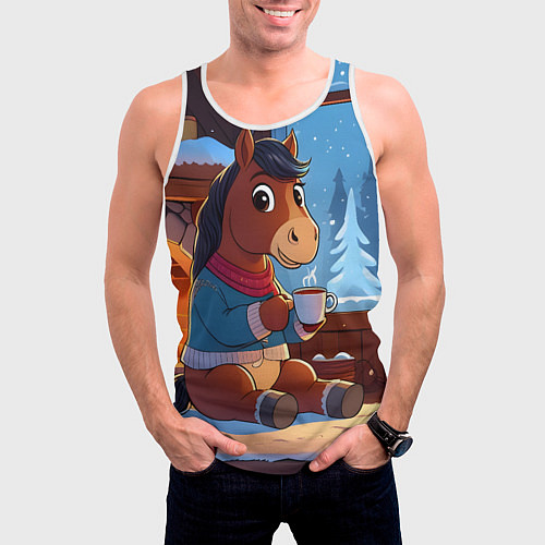 Мужская майка без рукавов Лошадка у камина / 3D-Белый – фото 3