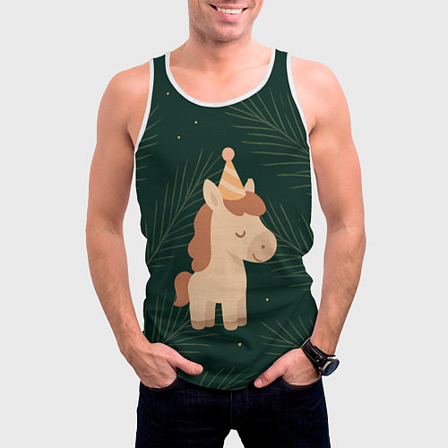 Мужская майка без рукавов Милая лошадка с колпаком / 3D-Белый – фото 3