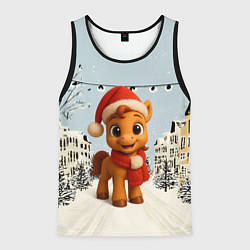 Майка-безрукавка мужская Милая новогодняя лошадка с шарфом, цвет: 3D-черный