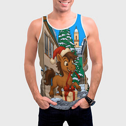 Майка-безрукавка мужская Лошадка распаковывает новогодний подарок, цвет: 3D-белый — фото 2