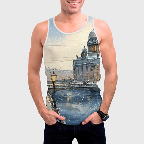 Мужская майка без рукавов Санкт-Петербург снежный день / 3D-Белый – фото 3