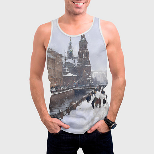 Мужская майка без рукавов Санкт-Петербург зима / 3D-Белый – фото 3