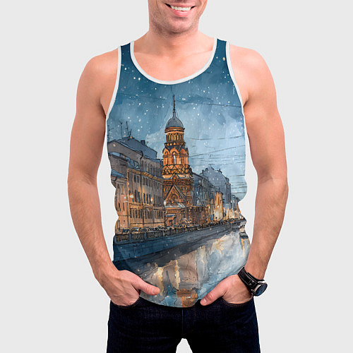Мужская майка без рукавов Санкт-Петербург зимний город / 3D-Белый – фото 3