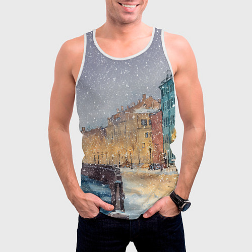 Мужская майка без рукавов Санкт-Петербург - снегопад / 3D-Белый – фото 3
