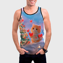 Майка-безрукавка мужская Рыжий котенок в сердечках у елочки, цвет: 3D-черный — фото 2