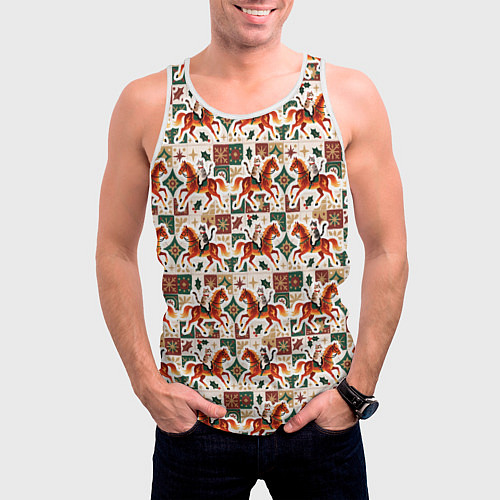 Мужская майка без рукавов Винтажные коты всадники на лошади / 3D-Белый – фото 3