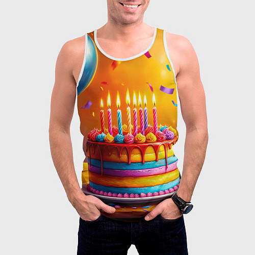 Мужская майка без рукавов Радуга праздничного торта / 3D-Белый – фото 3
