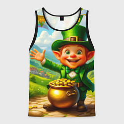 Майка-безрукавка мужская Лепрекон у горшка с золотом, цвет: 3D-черный