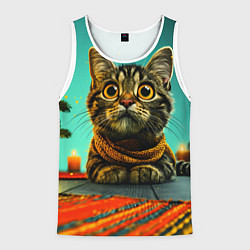 Майка-безрукавка мужская Котик под елкой, цвет: 3D-белый