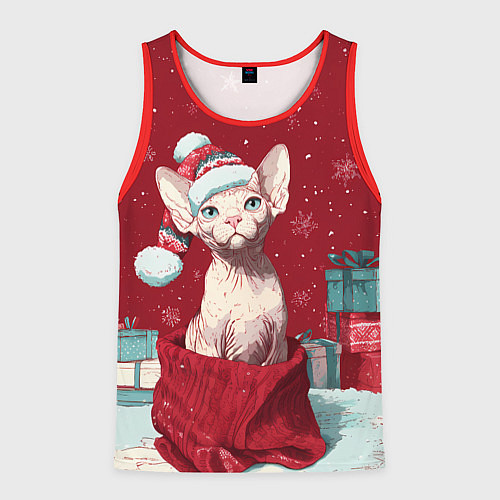 Мужская майка без рукавов Сфинкс новогодняя кошка / 3D-Красный – фото 1
