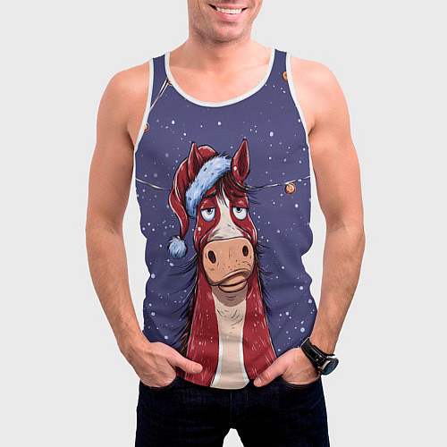 Мужская майка без рукавов Новогодняя лошадь символ 2026 года / 3D-Белый – фото 3