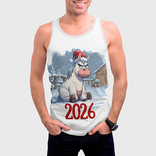 Мужская майка без рукавов Сердитая лошадь 2026 / 3D-Белый – фото 3