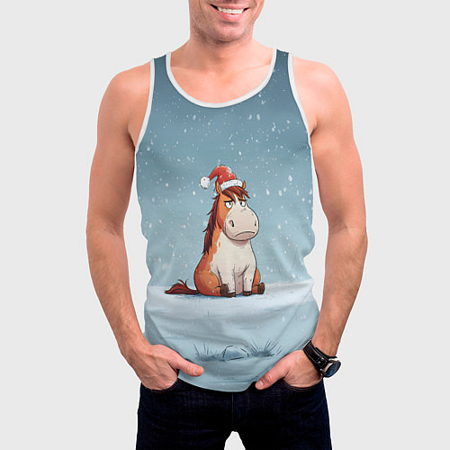 Мужская майка без рукавов Лошадь сидит на снегу / 3D-Белый – фото 3