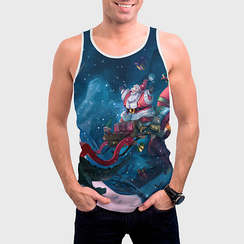 Мужская майка без рукавов Санта с динозавром / 3D-Белый – фото 3