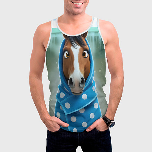 Мужская майка без рукавов Конь в полотенце / 3D-Белый – фото 3