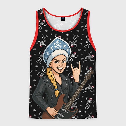 Мужская майка без рукавов Снегурочка с гитарой - Рок / 3D-Красный – фото 1
