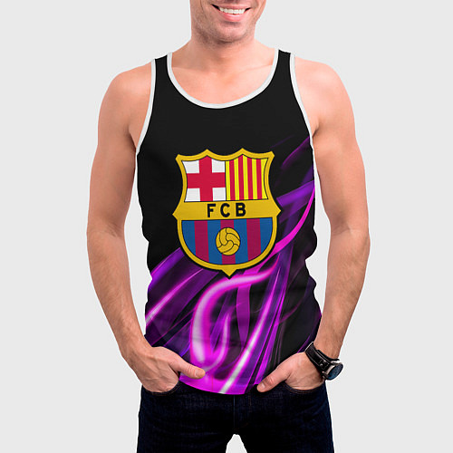 Мужская майка без рукавов Барселона неоновый огонь текстура / 3D-Белый – фото 3