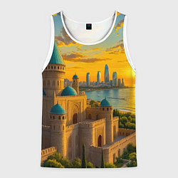 Майка-безрукавка мужская Баку сплетение эпох на закате, цвет: 3D-белый