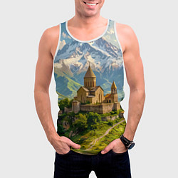 Майка-безрукавка мужская Храм у подножия вечных вершин, цвет: 3D-белый — фото 2
