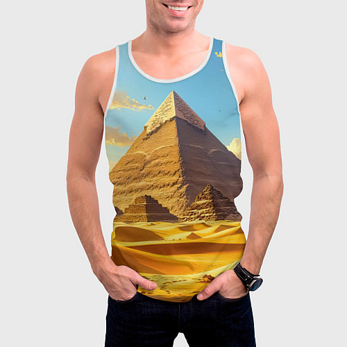 Мужская майка без рукавов Величие пирамид на закате / 3D-Белый – фото 3