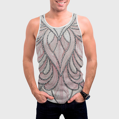 Мужская майка без рукавов Нежно розовый орнамент из перьев / 3D-Белый – фото 3