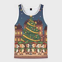 Майка-безрукавка мужская Новогодний хор лошадок, цвет: 3D-белый