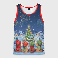 Майка-безрукавка мужская Лошадки в новогоднюю ночь, цвет: 3D-красный