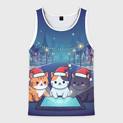 Майка-безрукавка мужская Новогодние котики с планшетом, цвет: 3D-белый